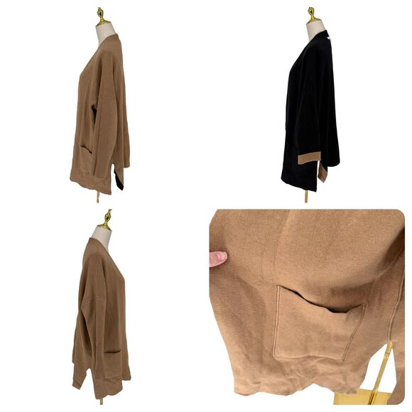 J. Jill Reversible Cardigan Sweater Size 2X Camel Black Knit Open Front Pockets - Picture 7 of 11